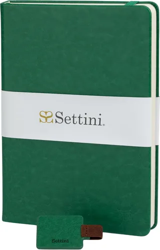 SETTINI Cuaderno de diario para escribir, cuaderno de tapa dura de cuero vegano – Bucle para bolígrafo, bolsillos traseros y diseño plano, 120 GSM,