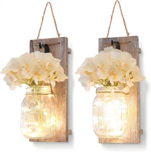 Miniatura 15 de Decoración rústica de madera para colgar en la pared con tira de luces LED para sala de estar y dormitorio modernos, estilo campestre inspirador