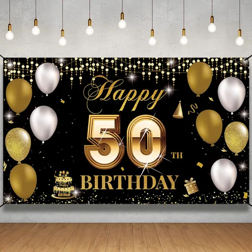 Fondo de pancarta de cumpleaños número 50, decoración de feliz cumpleaños 50 para hombres y mujeres, cartel de fiesta de cumpleaños de 50 años,