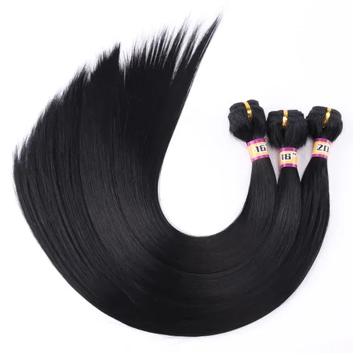3 paquetes de extensiones de cabello sintético lacio y sedoso, de 16, 18, 20 pulgadas, trama de cabello negro de color mixto (1#)