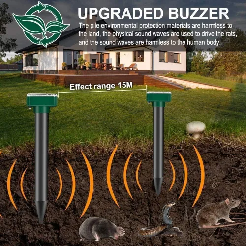 Miniatura 3 de Repelente de topos ultrasónico alimentado por energía solar para jardín de césped al aire libre para serpientes, topos, topes, marmotas, ratones
