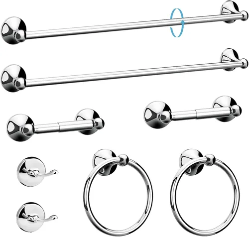 Miniatura 12 de Newfun Juego de 8 accesorios de baño de níquel cepillado para baño, juego de accesorios de baño, 2 toalleros de 24 pulgadas para baño, 2 soportes