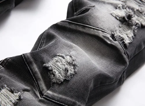 Miniatura 4 de XIMXIMMTIAN Jeans rectos para hombre, estilo motociclista, desgastados, desgastados, desgastados, rectos