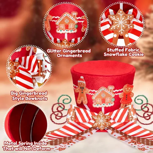 Miniatura 3 de CiyvoLyeen Adorno de Árbol de Navidad de Pan de Jengibre, Sombrero Rojo Superior con Galletas de Casa de Pan de Jengibre de Bastón de Caramelo, Pan