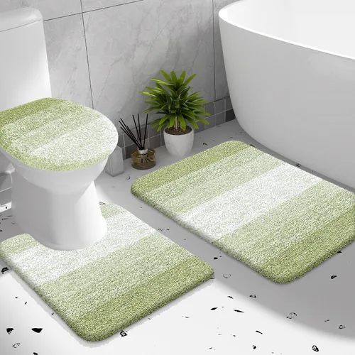 Miniatura 26 de OLANLY Juego de alfombras de baño de 3 piezas, alfombra de baño de microfibra suave absorbente, alfombra de contorno en forma de U para inodoro