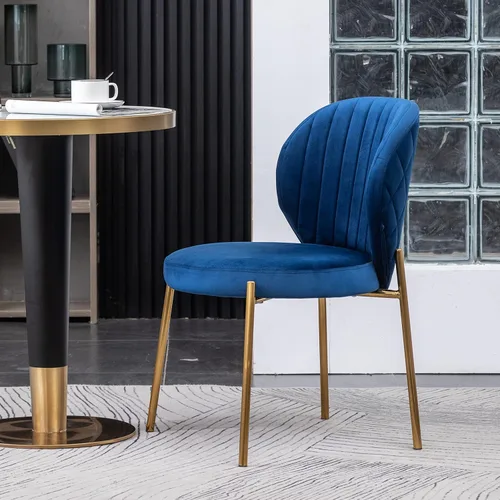 Miniatura 4 de Amoa - Juego de 2 patas de metal dorado contemporáneas con sillas de comedor tapizadas de terciopelo, color azul