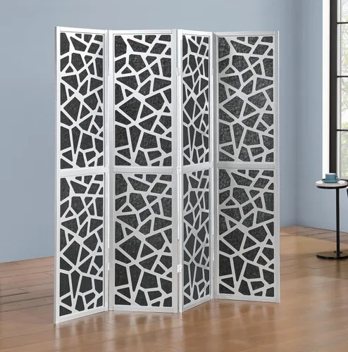 Miniatura 7 de Roundhill Furniture Aurra - Divisor de habitación de madera de 4 paneles, pantalla de división portátil plegable, pantalla negra con marco negro