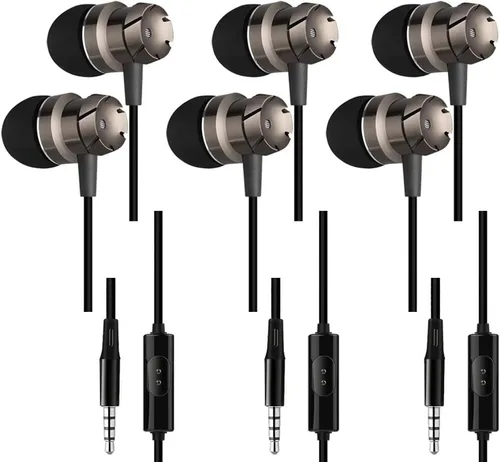 SourceTon Paquete de 3 auriculares con cable con micrófono y control remoto, auriculares intrauditivos estéreo con aislamiento de ruido sin enredos