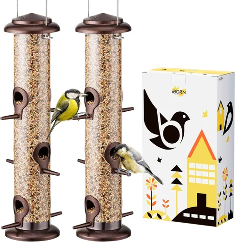 Miniatura 11 de iBorn Comedero de metal para pájaros de cobre cepillado, comedero para pájaros silvestres para colgar al aire libre, acabado de cobre cepillado