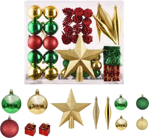 Juego de 50 adornos de bolas de Navidad color rojo, verde y dorado, bolas de decoración de árbol de Navidad irrompibles, Bolas De Navidad, adornos