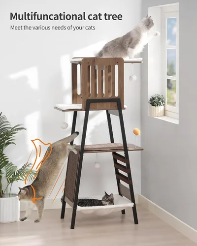 Miniatura 3 de FourFurPets Árbol Moderno para Gatos, Torre para Gatos de 58 Pulgadas para Gatos Grandes, Árbol para Gatos Maine Coon con Tabla de Rascar, Percha