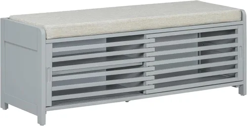 Miniatura 15 de Knocbel Banco de almacenamiento de entrada para zapatos con asiento acolchado, 2 cajones y estante de rejillas, sala de estar, entrada, pasillo