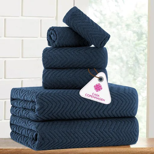 Miniatura 2 de CASA COPENHAGEN Juego de toallas texturizadas onduladas de 6 piezas - Azul marino, 550 g/m², 2 toallas de baño, 2 toallas de mano, 2 toallitas