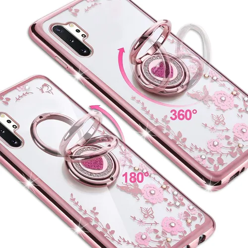 Miniatura 3 de Funda protectora para Note 10 Plus, Galaxy para mujer, con purpurina, cristal, mariposa, corazón, floral, delgada, de TPU para niñas, con soporte