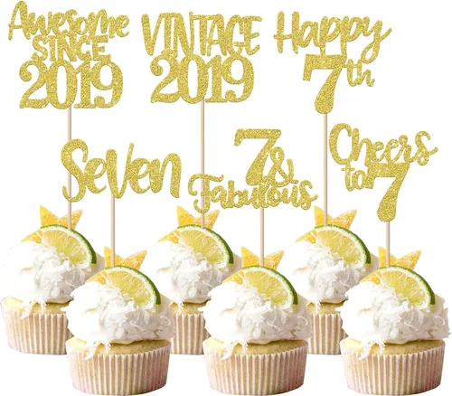 Miniatura 63 de Rsstarxi Paquete de 24 adornos para cupcakes vintage 2019 con purpurina negra para 5º cumpleaños, saludos a 5, cinco, 5, 5 fabulosos para cupcakes