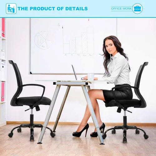 Miniatura 6 de TTY Store Silla de oficina de malla para el hogar, silla de escritorio ergonómica con soporte lumbar, reposabrazos ejecutivo, ajustable, giratoria