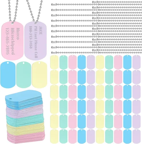 Miniatura 11 de Yinkin Juego de 200 etiquetas militares personalizadas para perro, incluye 100 etiquetas de perro de aluminio en blanco para grabar, 100 bolas