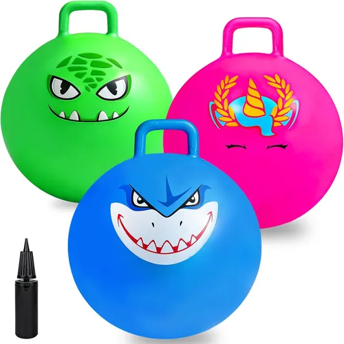 Miniatura 12 de Hymaz Pelota de tolva para niños de 3 a 6 años, paquete de 3 bolas inflables con asa, pelota inflable para saltar saltando, juguetes de salto