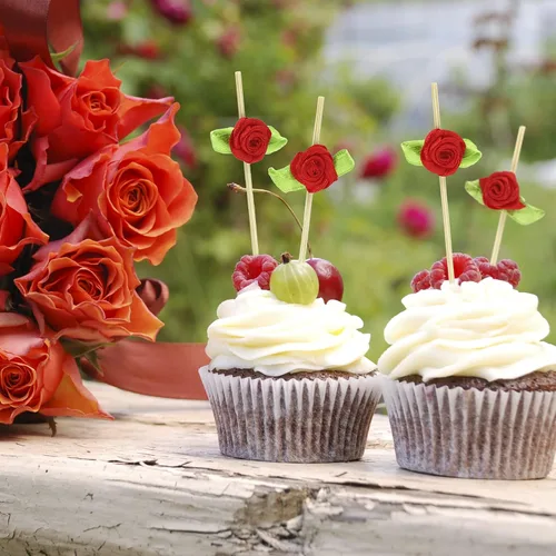 Miniatura 4 de Minisland Palillos de cóctel de flores de rosas multicolores, palillos de bambú de 4.7 pulgadas de largo para aperitivos, despedida de soltera