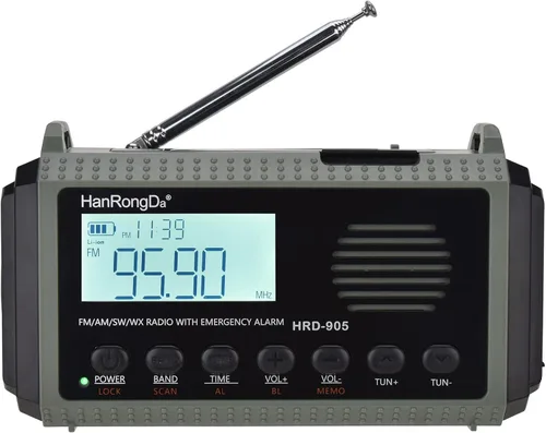 Radio de emergencia 10000MAH Radio meteorológica solar manivela AM/FM/SW/NOAA radio de onda corta portátil con cargador de teléfono celular,