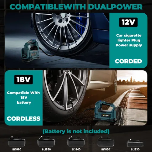 Miniatura 3 de Compresor de aire inalámbrico para inflador de neumáticos para batería Makita de 18V, bomba de aire portátil de 160PSI con luz LED, bomba de aire