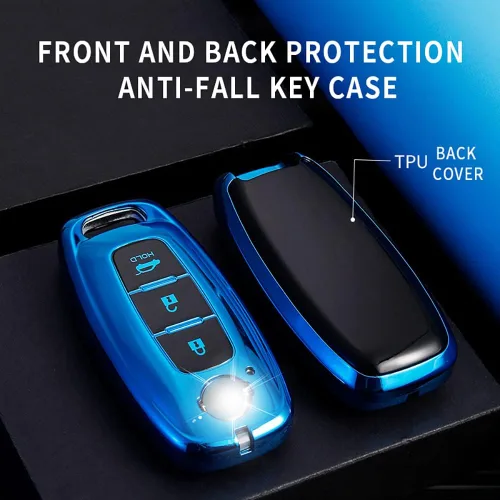 Miniatura 4 de ontto Funda para llave de coche para Nissan Ariya Pathfinder Kicks X-Trail Rogue 2023 Smart Remote Key Fob Holder Soft TPU Key Bag Anti-arañazos Azul