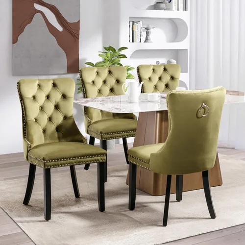 Miniatura 43 de SoarFlash Juego de 2 sillas de comedor de tela de lino, sillas de comedor tapizadas con ribete de cabeza de clavo y patas de madera de color claro