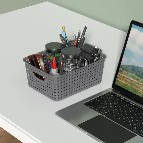 Miniatura 7 de Readsky Paquete de 6 pequeñas cestas de almacenamiento de plástico tejidas, cestas de plástico para estantes, contenedores organizadores
