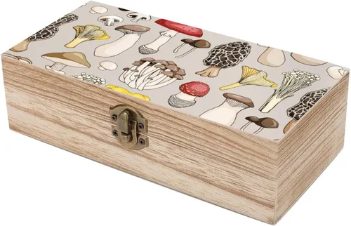 Miniatura 6 de Caja de madera de varios hongos con tapa con bisagras, caja de recuerdo, caja de contenedor pequeño, regalo para almacenamiento de joyas en el hogar