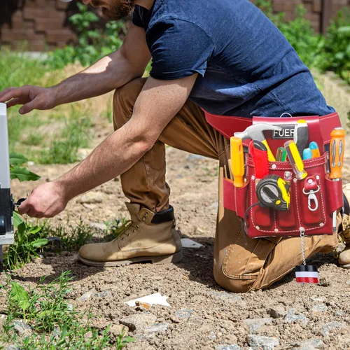 Miniatura 8 de FUERI Bolsos de Herramientas de Cuero para Carpintero y Electricista, Cinturón Organizador de 4 Bolsillos Profesional de Alta Resistencia