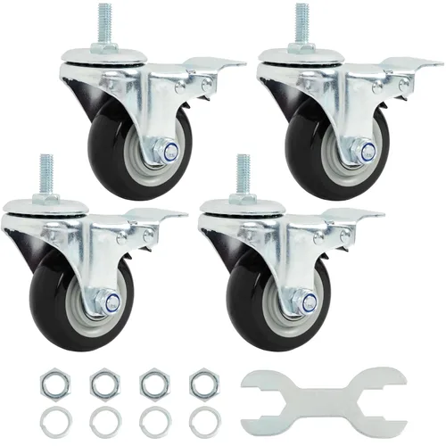 Miniatura 18 de Finnhomy Ruedas giratorias roscadas resistentes de 2 pulgadas, 1/4 pulgadas a 20 x 1 con freno, juego de 4 para estantes de alambre, ruedas lisas