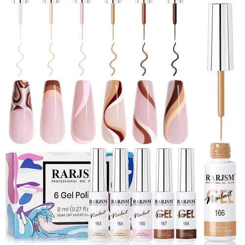 Miniatura 8 de RARJSM Juego de 6 esmaltes de gel para arte de uñas, color popular, negro, blanco, rosa, rojo, brillantina, plata, oro, curado, requiere remojar