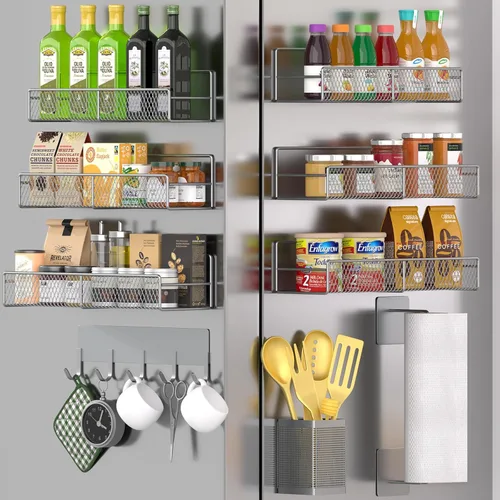 Miniatura 32 de Estante magnético para especias para refrigerador, paquete de 7 estantes magnéticos fuertes 100% de metal, organizador de especias con soporte