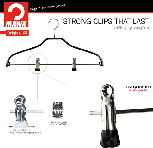 Miniatura 4 de Mawa by Reston Lloyd Silhouette Series - Percha antideslizante que ahorra espacio con clips para pantalones, estilo 40/FK, juego de 70, color negro
