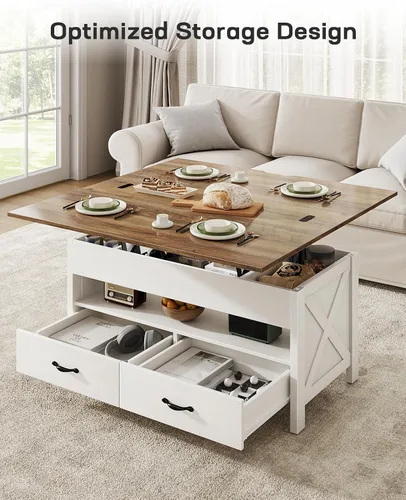 Miniatura 7 de Marsail Mesa de Centro Elevable de 40", Mesa de Centro 4 en 1 con Compartimento Oculto, 1 Estante Abierto y 2 Cajones, Mesa Central Multifuncional