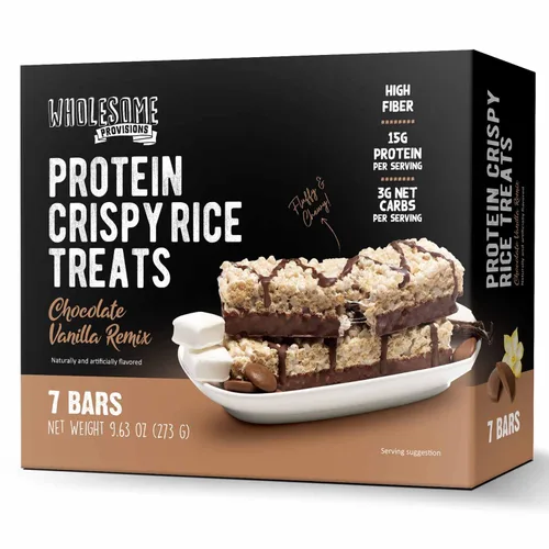 Barritas de Arroz Crujiente de Proteína, 15g de Proteína, 3g-7g de Carbohidratos Netos, Bajo en Carbohidratos, Esponjoso, Suave, Gomoso, Sin Gluten,