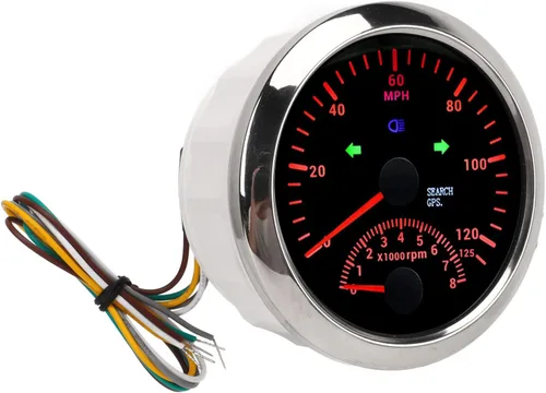 Miniatura 5 de Medidor de velocidad, velocímetro de 3 3/3.346 in, velocímetro de 0-125 MPH con tacómetro de 8000 rpm, retroiluminación roja DC9 a 32 V para barco