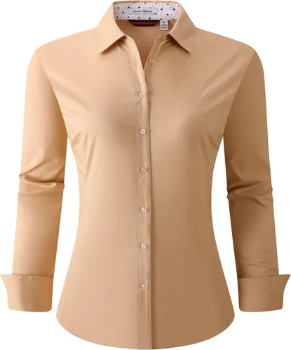 Miniatura 24 de Alex Vando Camisas de vestir para mujer, sin arrugas, ajuste regular, manga larga, elástica, camisa de trabajo