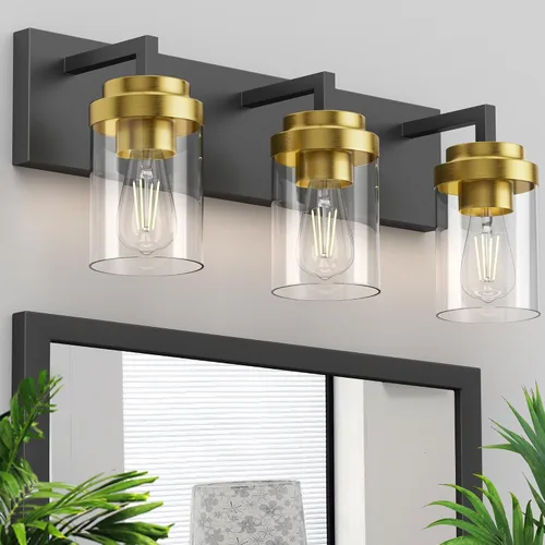 Miniatura 20 de Juego de 2 apliques de pared negros mate, con pantalla de cristal transparente, lámpara de montaje en pared para dormitorio, espejo y sala de estar
