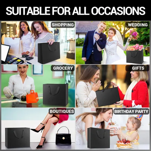 Miniatura 5 de EUSOAR Bolsas de papel de estraza para regalo, paquete de 12 bolsas de papel kraft de 10.6 x 3.1 x 8.3 pulgadas con asas, bolsas resistentes