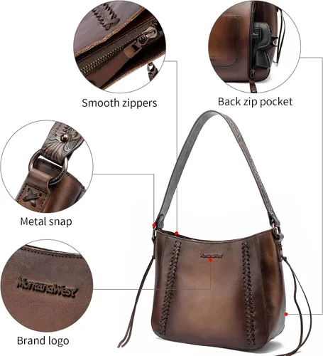 Miniatura 7 de Montana West Monederos de cuero genuino para mujer, bolsos Hobo con asa de herramientas y borlas
