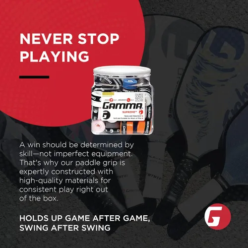 Miniatura 5 de Gamma Sports Supreme Overgrip para raquetas de tenis, pickleball, squash, bádminton y raquetball, varios tamaños y colores Surtido