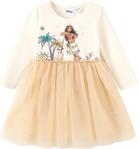 Miniatura 7 de Disney Frozen Elsa Princesa Cenicienta Ariel Jazmín Rapunzel Vestido para bebé/niña, Vestido de manga larga con volantes y superposición de malla