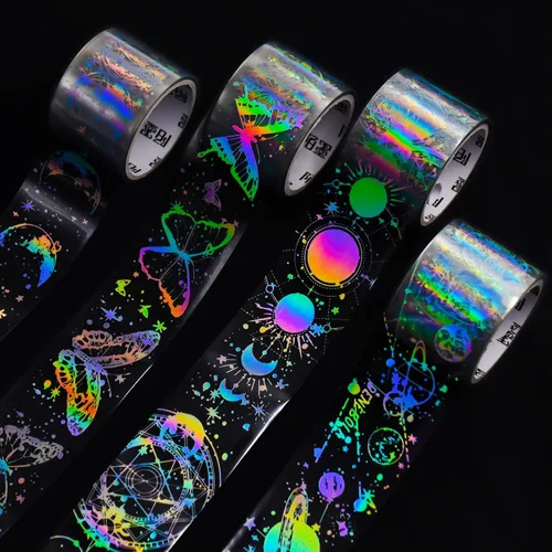 4 rollos de cinta holográfica vintage holográfica de mariposa astronomía PET adhesivos de resina impermeables transparentes brillantes para