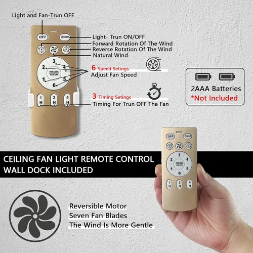 Miniatura 8 de Chinco Star Ventilador de Techo Enjaulado con Luz, Ventilador de Techo Fandelier Dorado y Control Remoto - Motor Reversible, Viento de 6