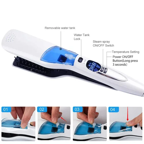 Miniatura 5 de Cepillo alisador de pelo de vapor profesional - Plancha eléctrica de cerámica para alisar el cabello largo y corto