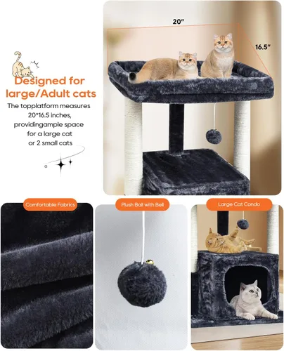 Miniatura 4 de SYANDLVY - Árbol para gatos para interiores grandes para adultos, torre de actividad moderna con postes de rascado, condominio con percha de felpa