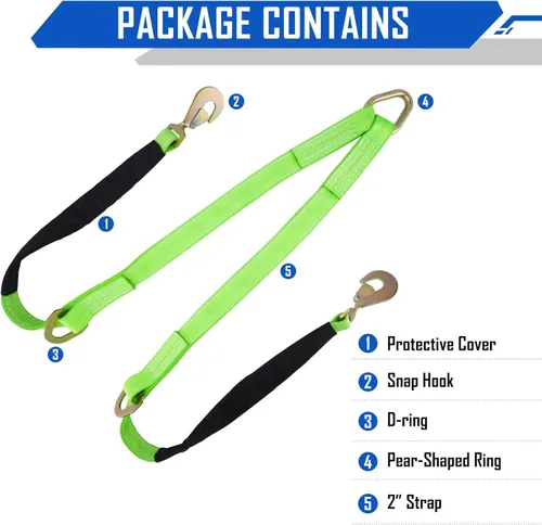 Miniatura 6 de Correa de Brida en V de 2" x 4' con Ganchos a Presión/Funda Cordura y Correa de Eje, Anillo en D en el Medio, Correas de Remolque de Servicio Pesado