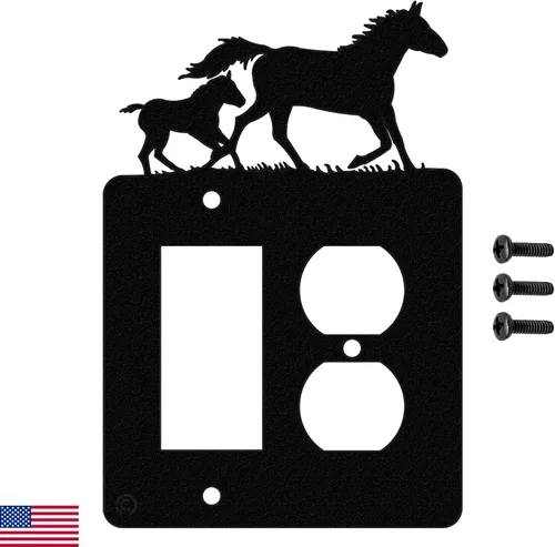Miniatura 3 de Mare & Foal - Placa de pared para interruptor de luz de palanca (palanca simple, negro) - Fabricado en Estados Unidos