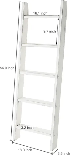 Miniatura 4 de MyGift Escalera grande de madera encalada para manta, estilo granja, toallero inclinado de pared con 5 peldaños (blanco vintage)